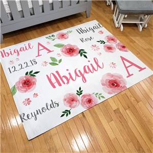 Personalized Pink Floral Area Nursery Rug