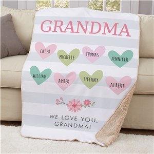 Personalized Nana Floral Stripe Sherpa Throw | Personalized Blankets For Grandma