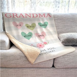 Personalized Nana Floral Stripe Sherpa Throw Blanket For Grandma