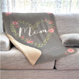Personalized Mom Floral Heart Sherpa Throw | Personalized Blankets For Mother's Day