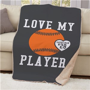 Personalized Love My Sports Player Sherpa Throw | Personalized Blankets For Sports
