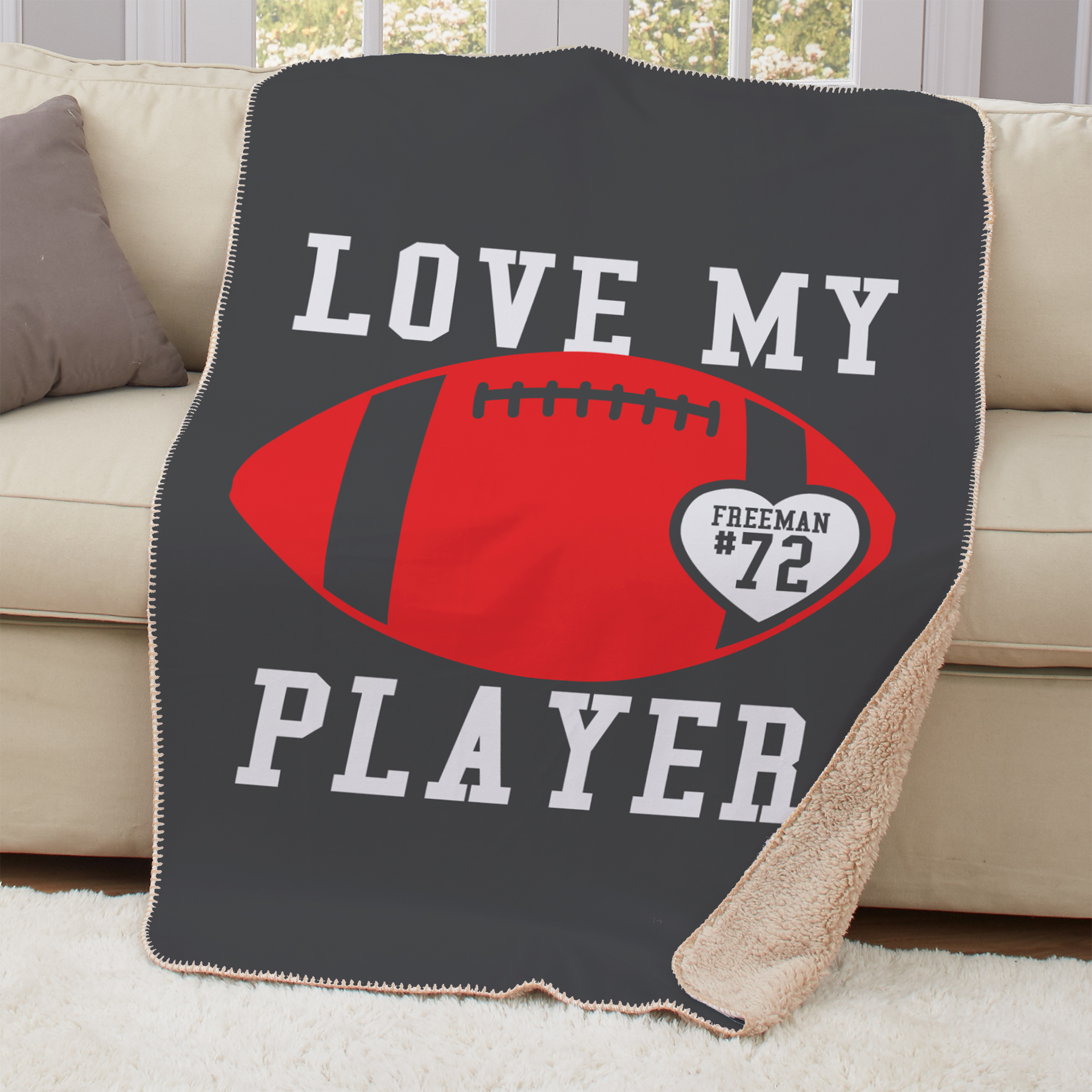 Personalized Love My Sports Player Sherpa Throw | Personalized Blankets For Sports