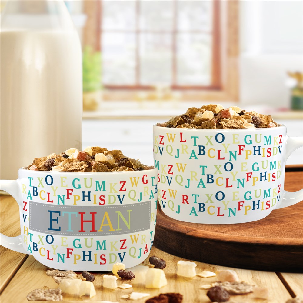 Personalized Colorful Alphabet Bowl with Handle U1296623T