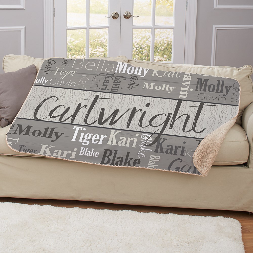 Wood Pattern Word Art 37 x 57 Sherpa | Personalized Blankets With Names