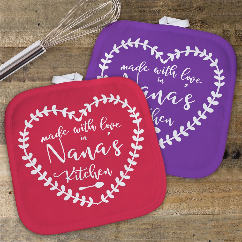 Personalized Made With Love In Nana's Kitchen Pot Holder | Personalized Pot Holders