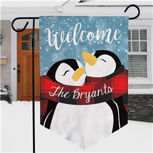 Personalized Welcome Hugging Penguin Couple Pennant Garden Flag U13510161X