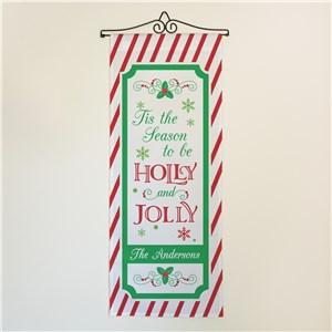 Striped Whimsical Holly Jolly Personalized Christmas Wall Hanging | Christmas Wall Decor