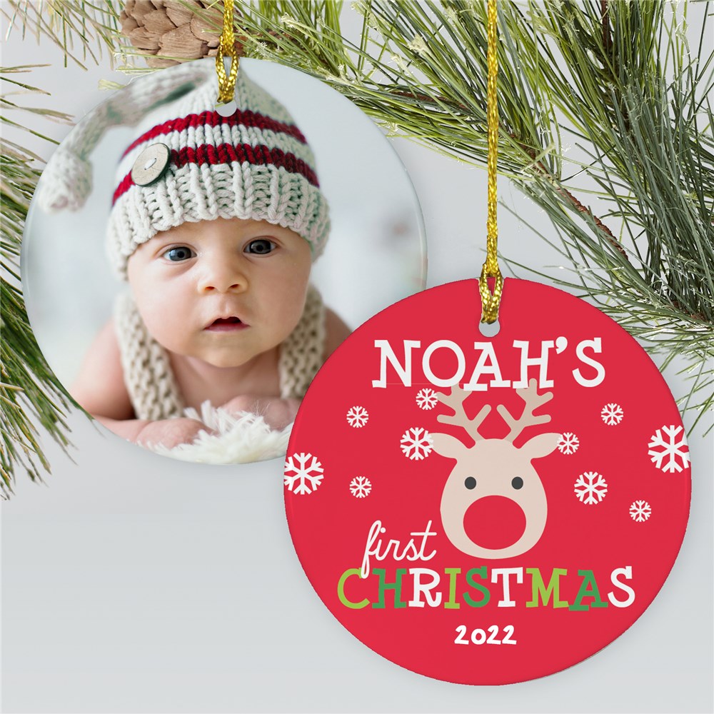 Reindeer Baby's First Ornament | Photo Ornament For Baby