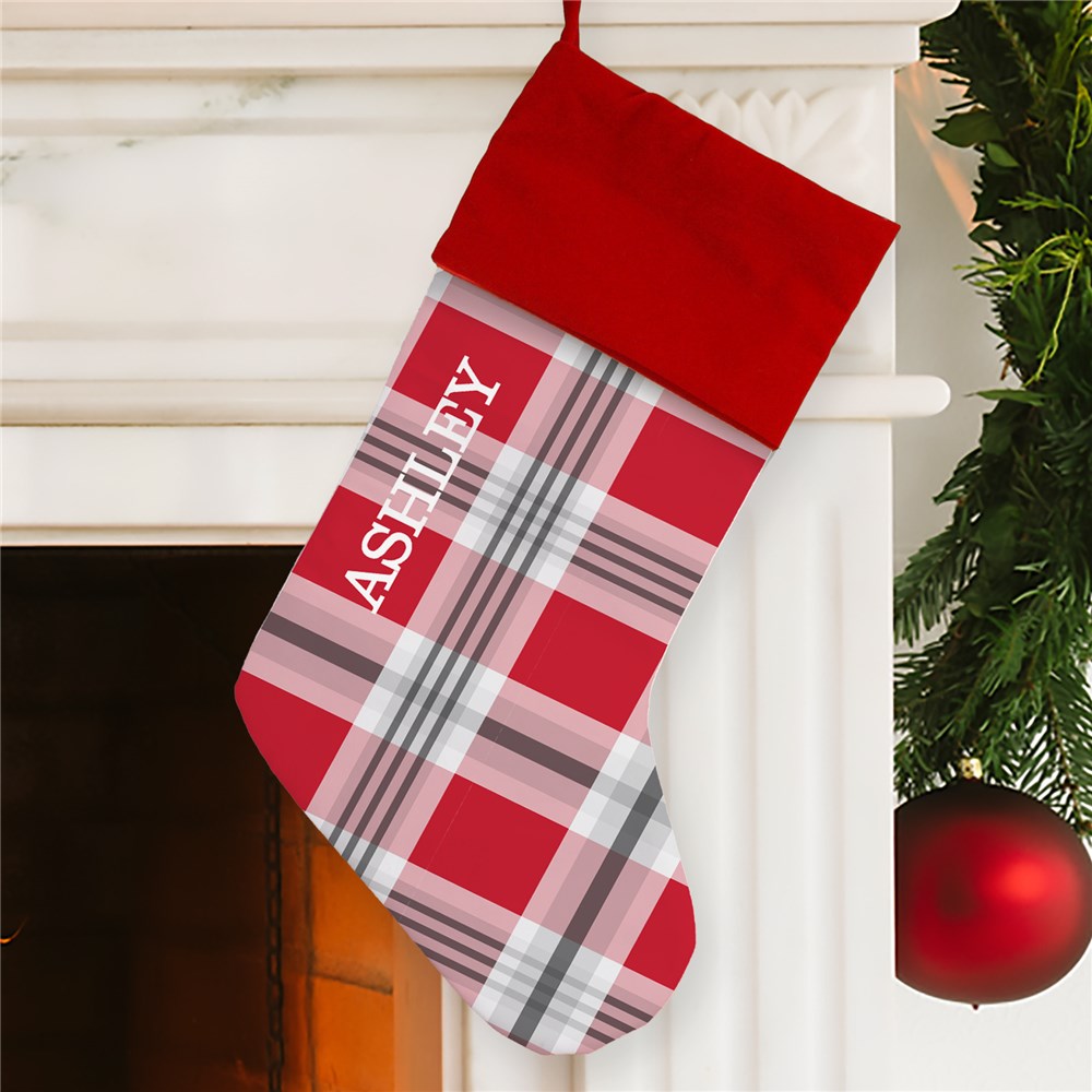 Red Plaid Personalized Christmas Stocking GiftsForYouNow