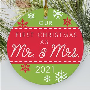 First Christmas as Mr and Mrs Ornament | Newlyweds Ornament with Snowflakes