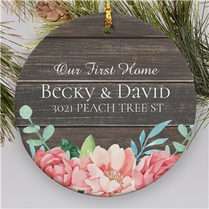 Our First Home Ornament | Rustic Home Ornament With Flowers
