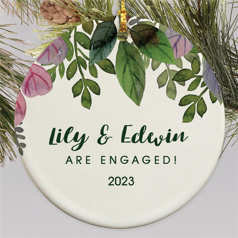 Watercolor Engagement Ornament | Engagement Ornament with Leaves