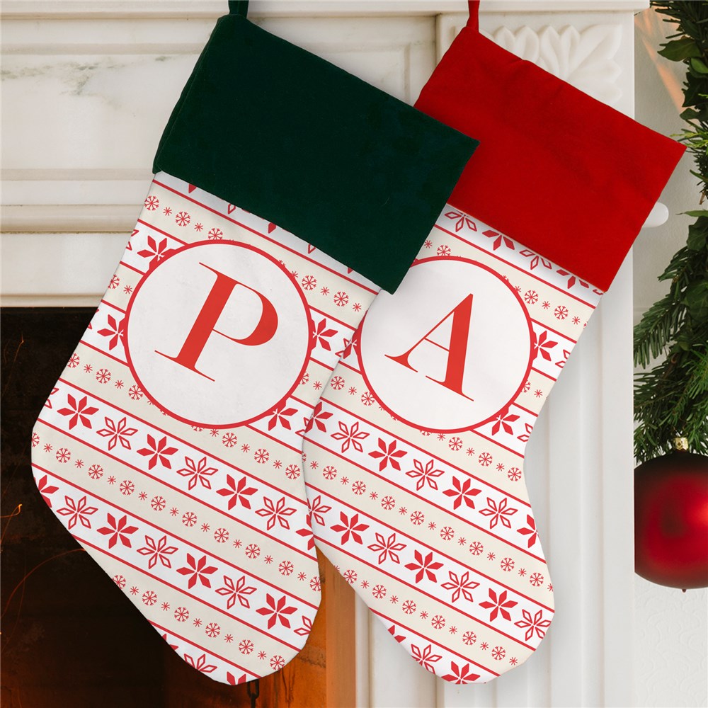 Personalized Red Cuff Scandinavian Snowflake Stocking | Monogrammed Christmas Stockings