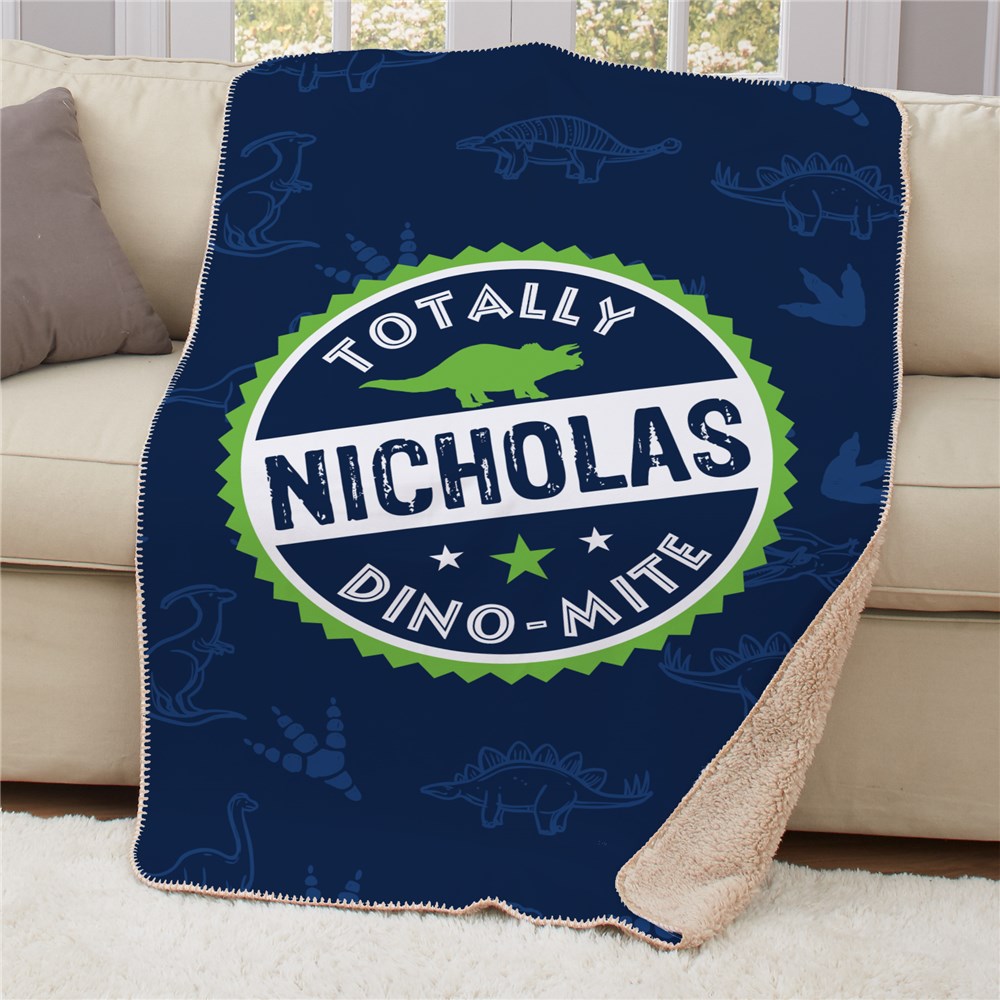 Personalized Dino Mite Sherpa | Personalized Dinosaur Blanket