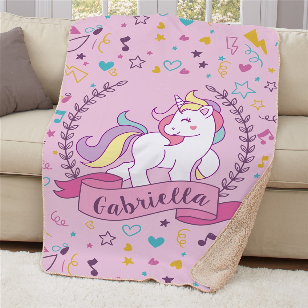 Pink Unicorn Sherpa Blanket | Personalized Unicorn Sherpa Throw