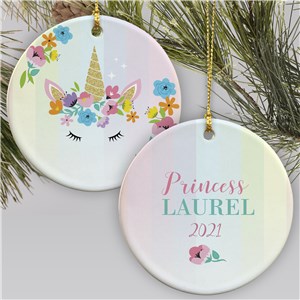 Personalized Princess Unicorn Ornament | Princess Ornament For Girls