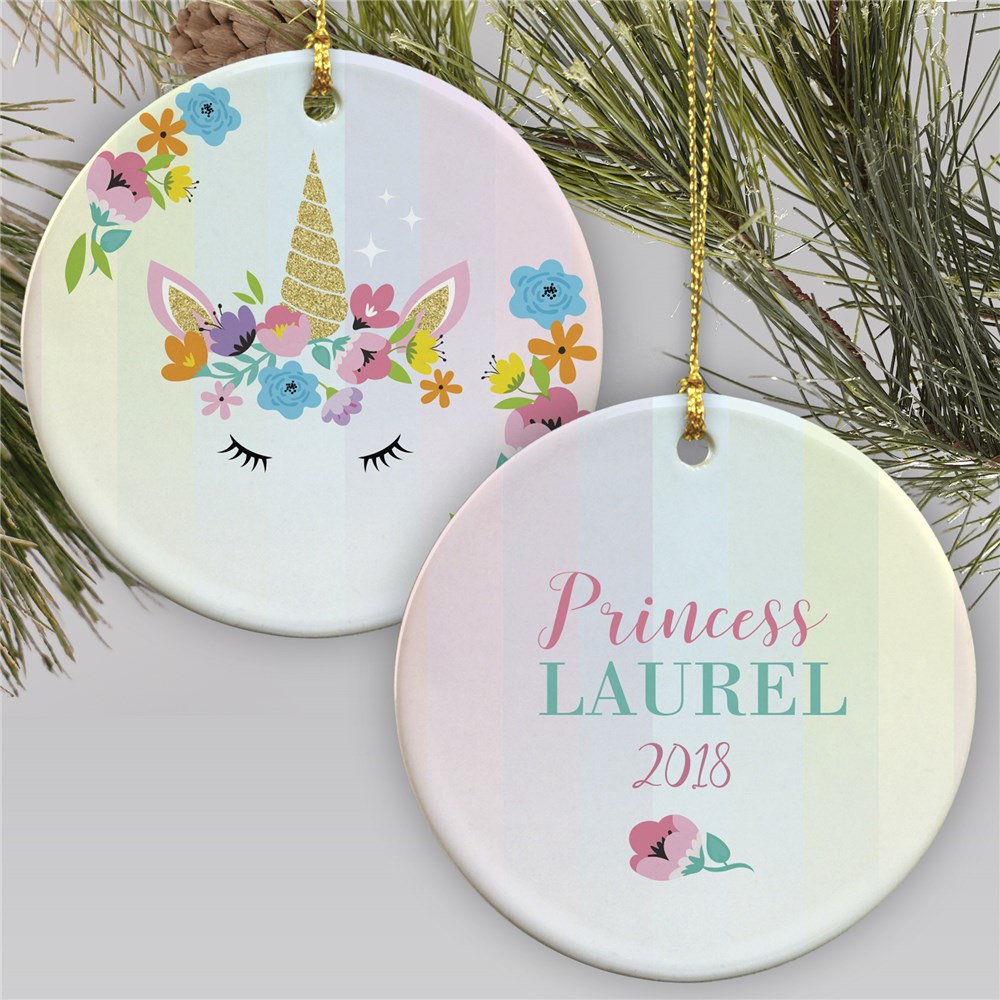 Personalized Princess Unicorn Holiday Ornament GiftsForYouNow