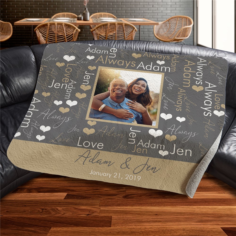 Personalized Word Art Couples Photo Quilted Blanket U13972159