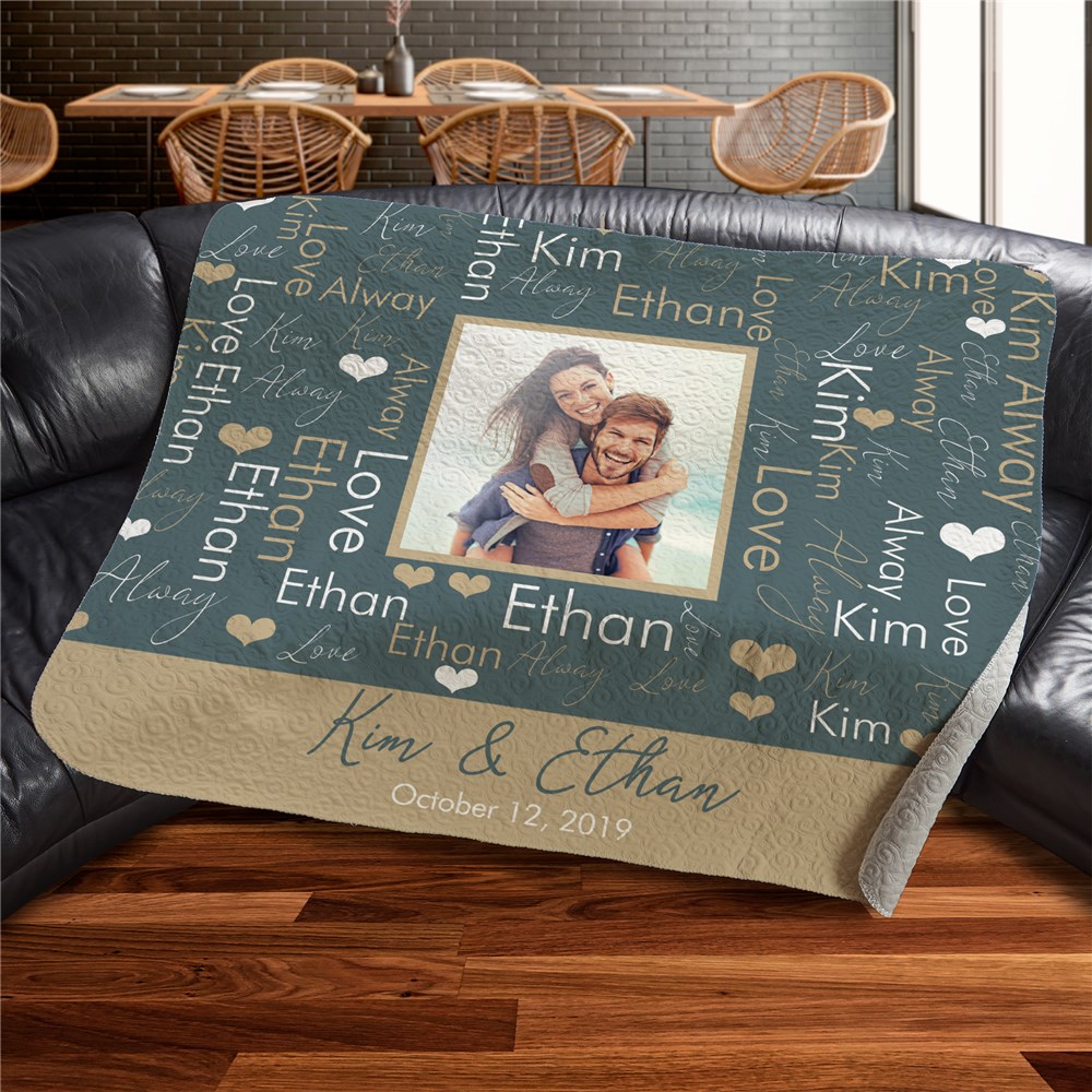 Personalized Word Art Couples Photo Quilted Blanket U13972159