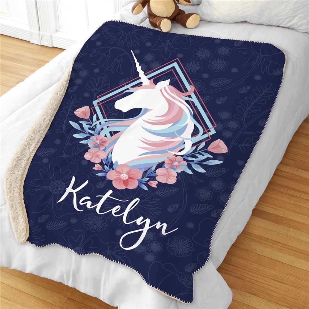 Personalized Floral Unicorn Sherpa Blanket 50"x60" GiftsForYouNow
