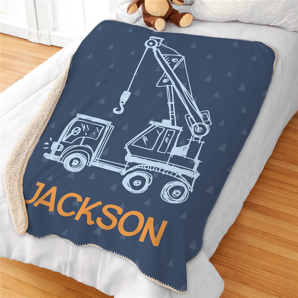 Personalized Kid's Blanket | Construction Truck Kids Decor
