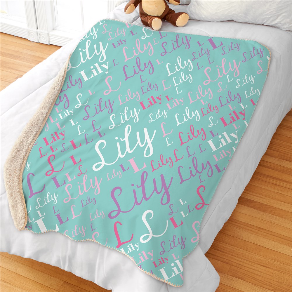 Script Word Art Personalized Girls Sherpa Blanket GiftsForYouNow