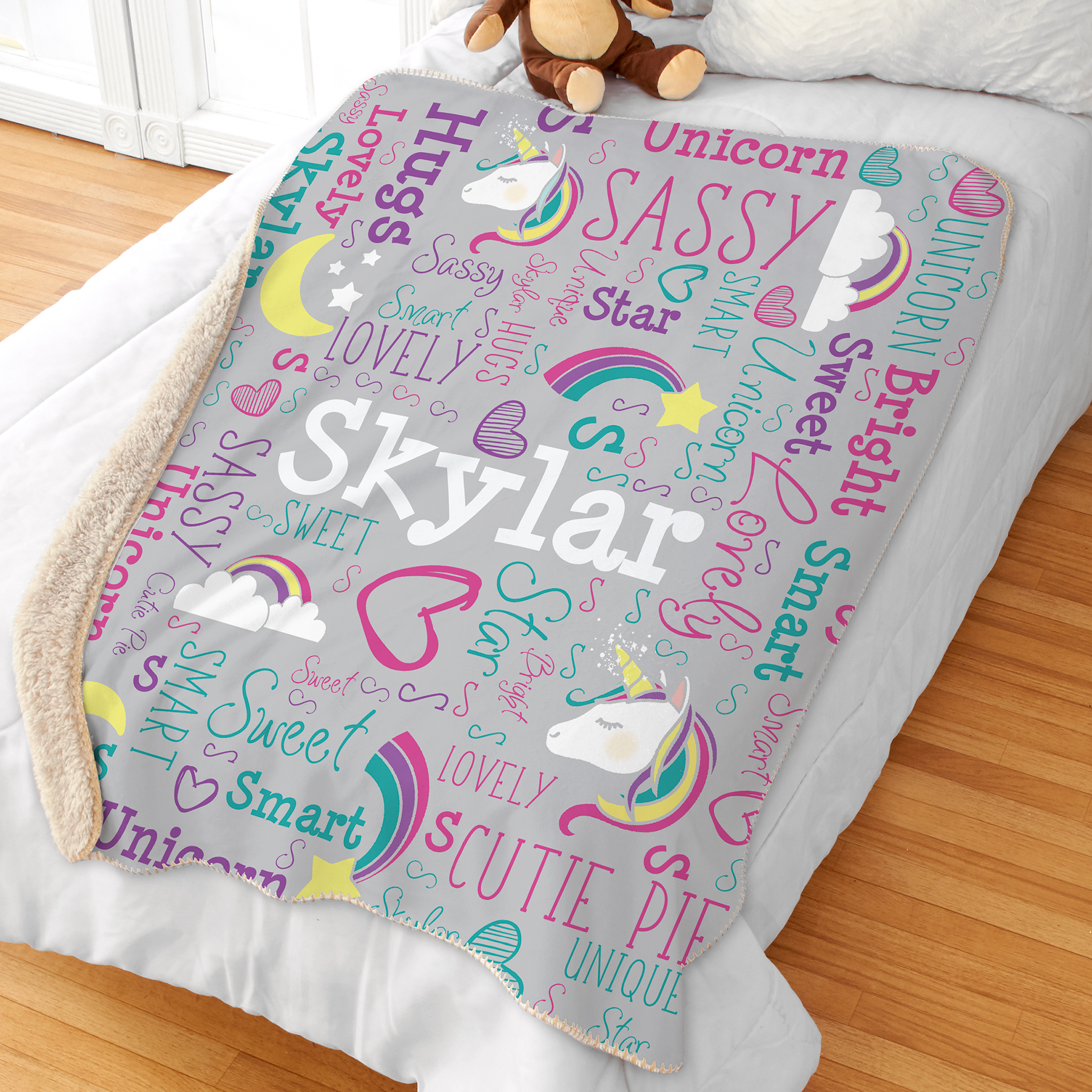 Personalized Kids Unicorn Blanket 50"x60" Sherpa GiftsForYouNow