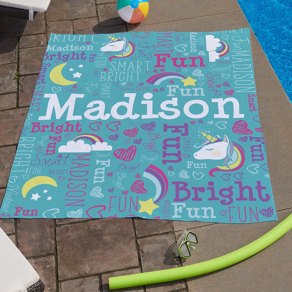 Large Unicorn Word-Art Beach Towel