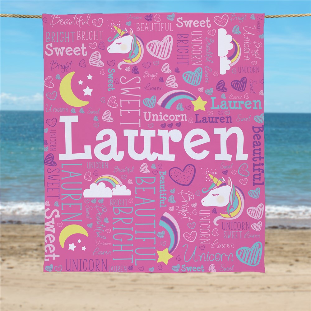 Large Unicorn Word-Art Beach Towel