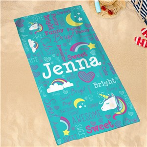 Sand-Free Unicorn Word-Art Beach Towel