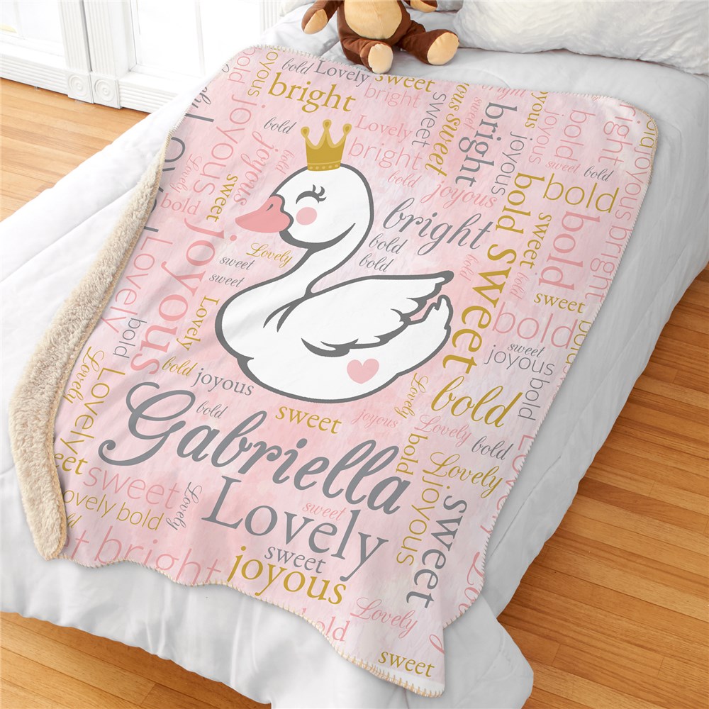 Word Art Personalized Swan Princess Sherpa Blanket 50