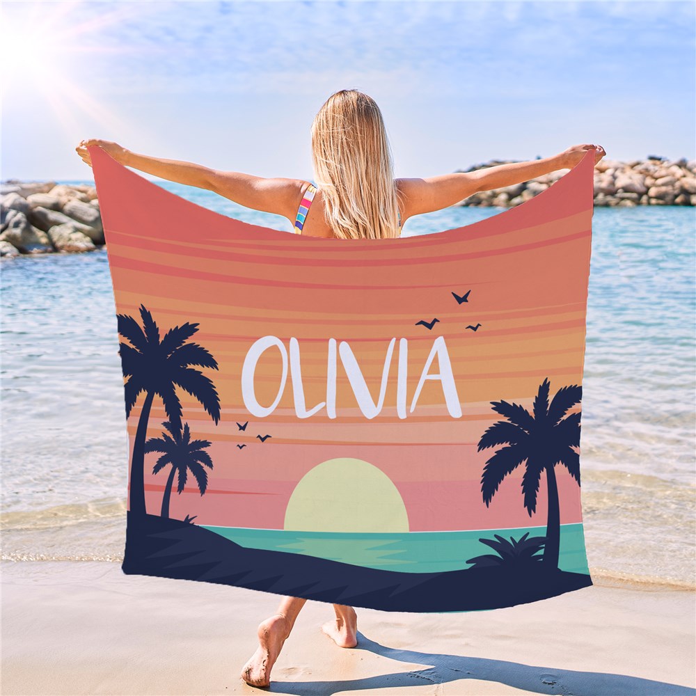 Large Beach Towel With Sunset Design