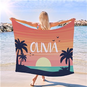 Large Beach Towel With Sunset Design
