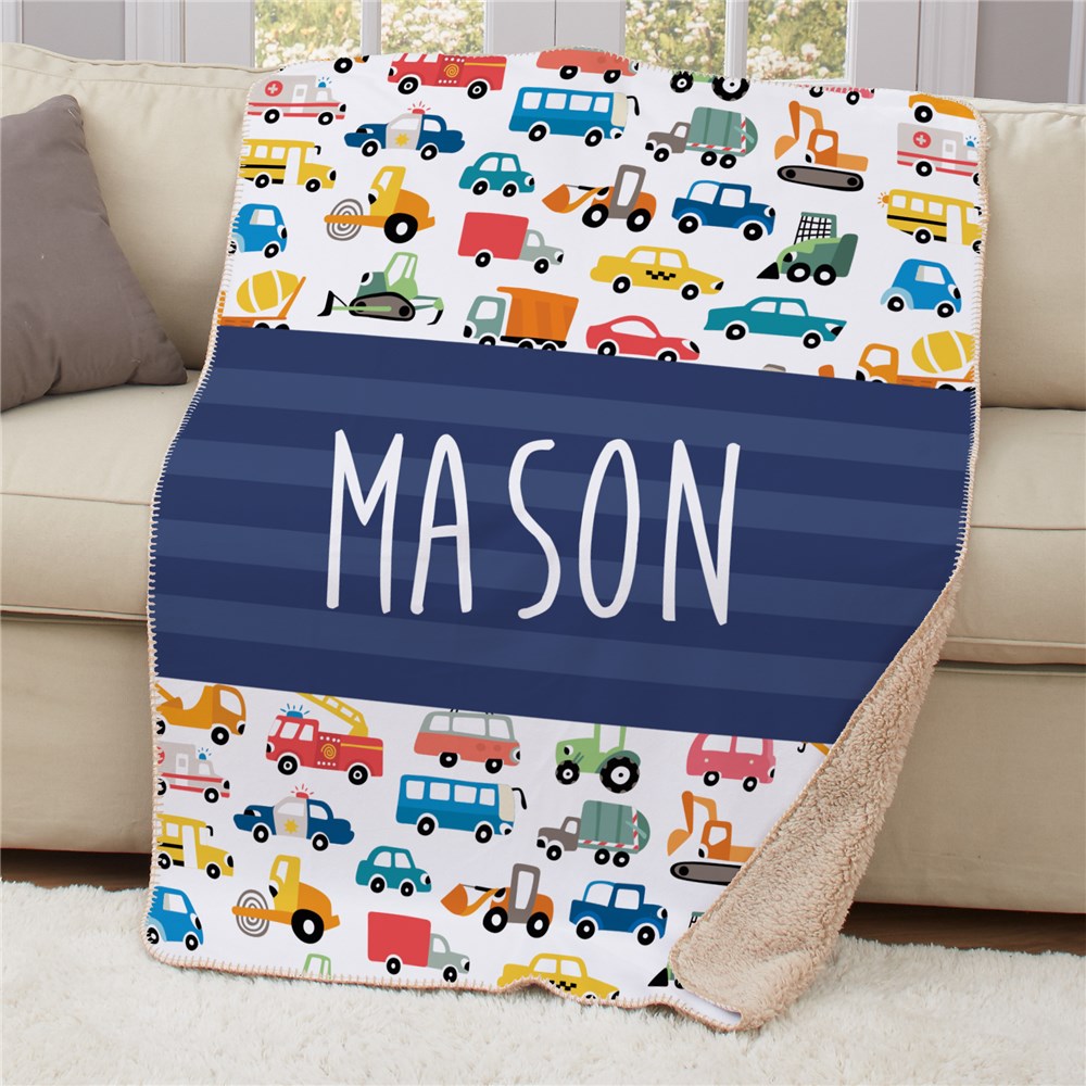 Personalized Kids Truck Sherpa Blanket GiftsForYouNow