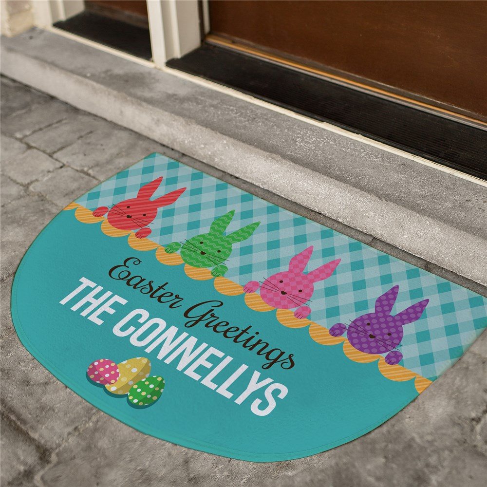 Half Moon Bunnies and Plaid Personalized Doormat GiftsForYouNow