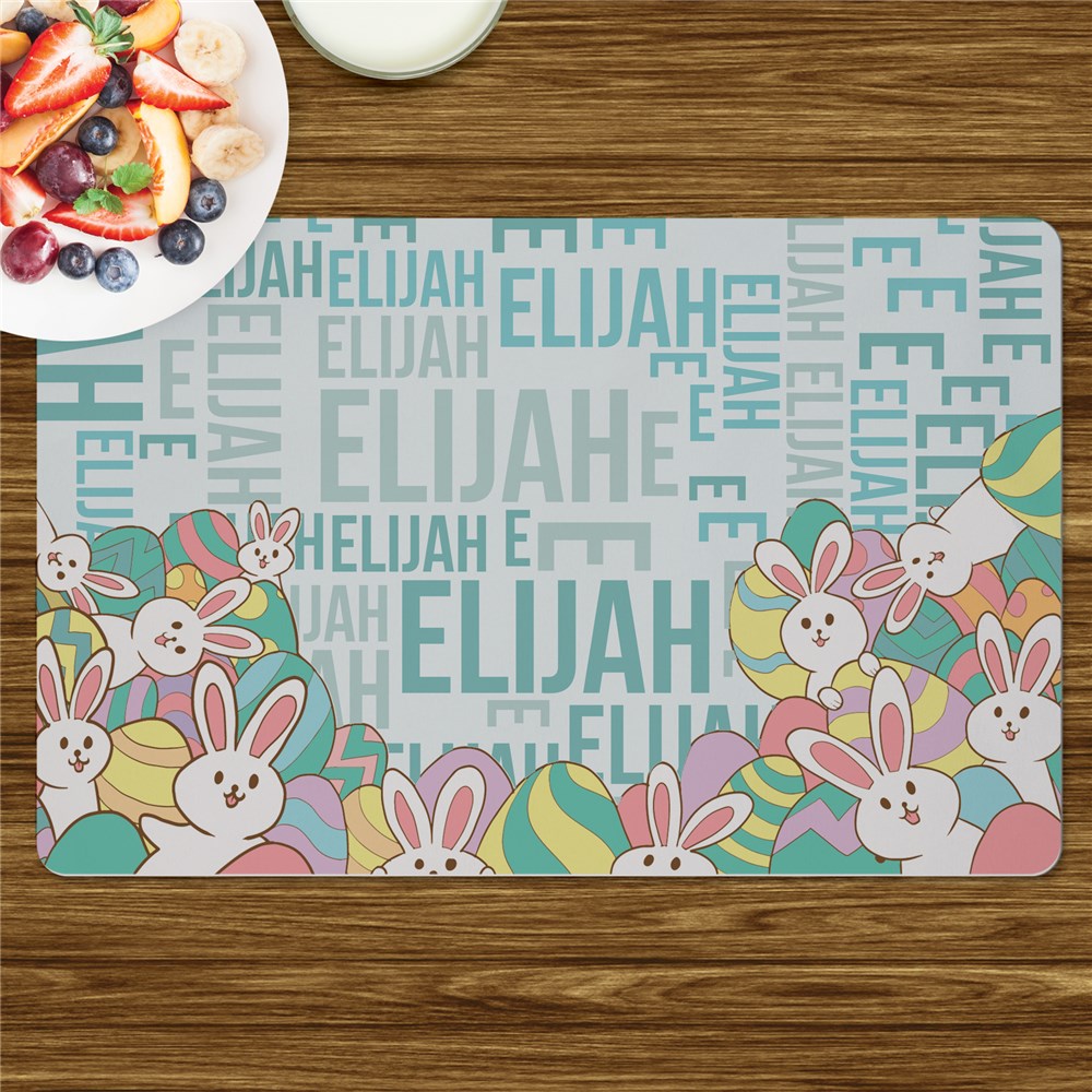 Easter Bunnies and Egg Word Art Personalized Placemat GiftsForYouNow