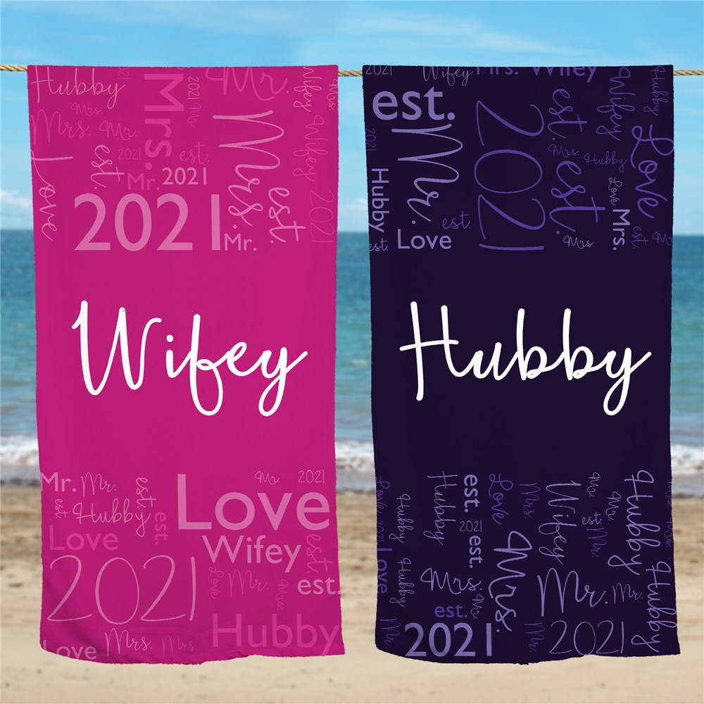 Wedding Word Art Beach Towel GiftsForYouNow