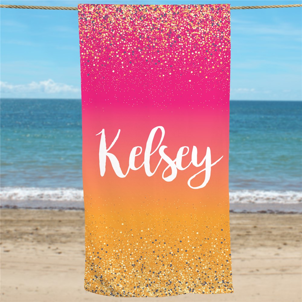 Personalized Gradient And Glitter Beach Towel U1458733