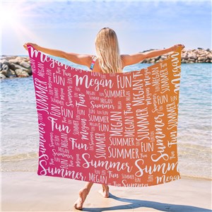 Personalized Summer Fun Gradient Word Art Large Beach Towel U14593157