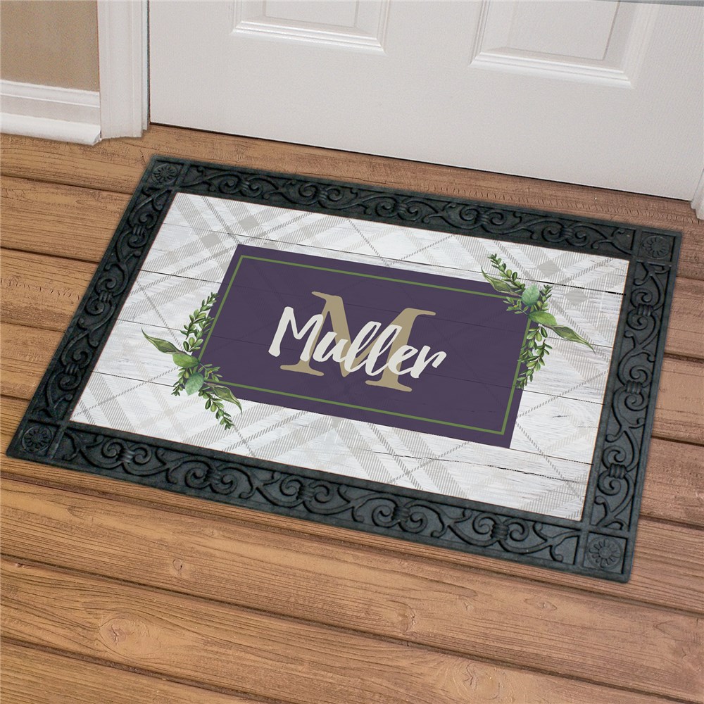 Personalized Botanical Plaid Doormat GiftsForYouNow