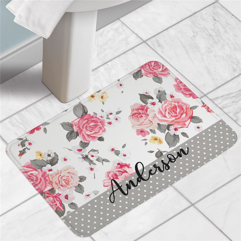 Personalized Bath Mat | Pink Floral Home Decor