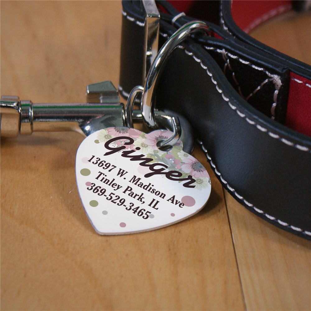 Personalized Floral Pet Tag | Pink Pet Tags 