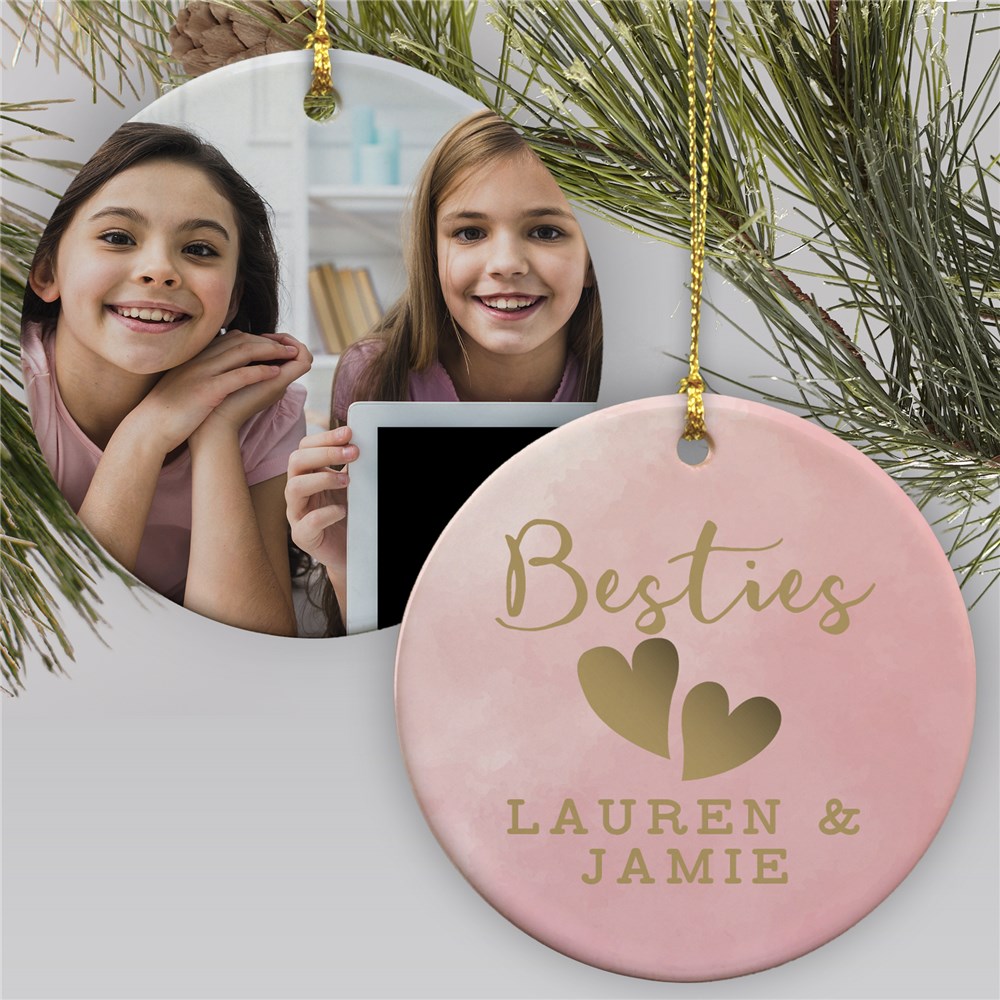 Personalized Besties Hearts Photo Double Sided Ornament GiftsForYouNow