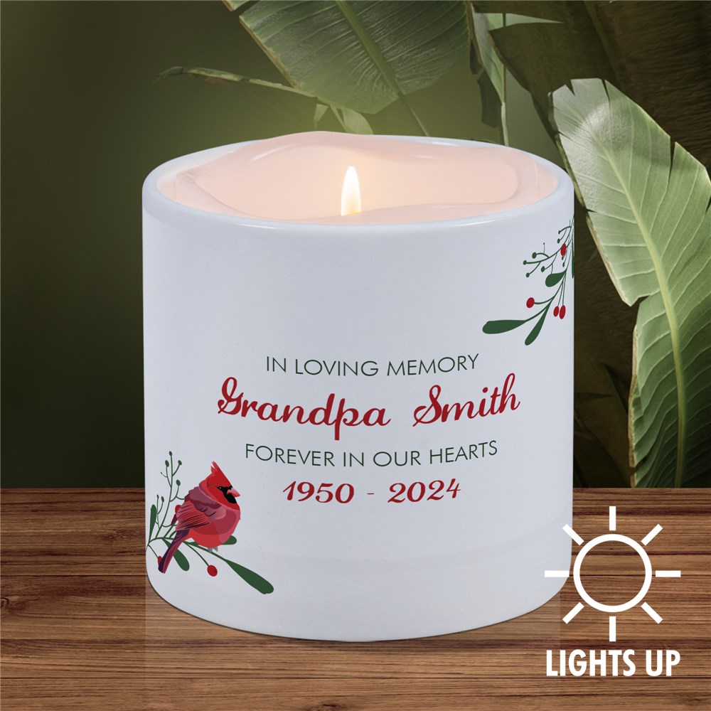 Personalized In Loving Memory Cardinal LED Candle with Holder