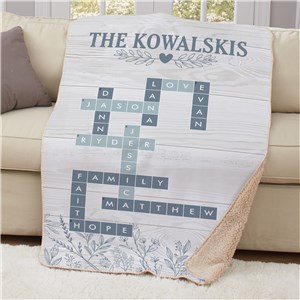 Personalized Blue Floral Cross Word 50x60 Sherpa Blanket U15750119