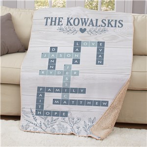 Personalized Blue Floral Crossword Sherpa Blanket U1575087