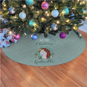 Personalized Merry Christmas Unicorn 48" Sublimated Tree Skirt