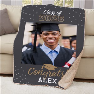 Personalized Class of Graduation Photo Blanket with Confetti Design