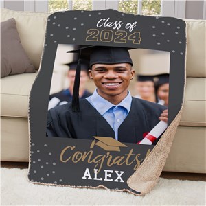 Personalized Class of Graduation Photo Blanket with Confetti Design