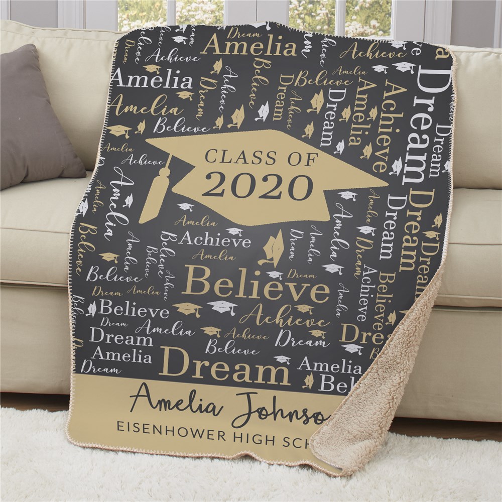 Personalized Class Of Graduation WordArt Sherpa Blanket